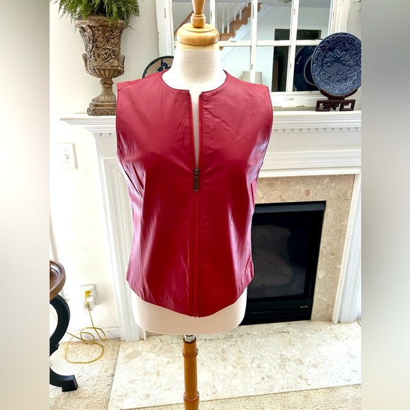 Preston & York Vibrant Red Leather Vest - Picture 1 of 8